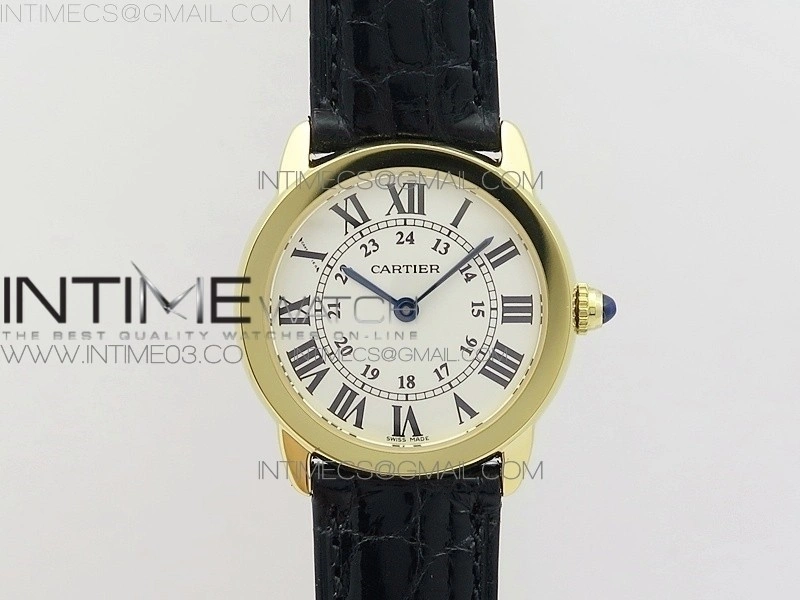 Ronde Solo de Cartier 29.5mm YG K11 1:1 Best Edition White Dial on Black Croco Leather Strap Ronda Quartz